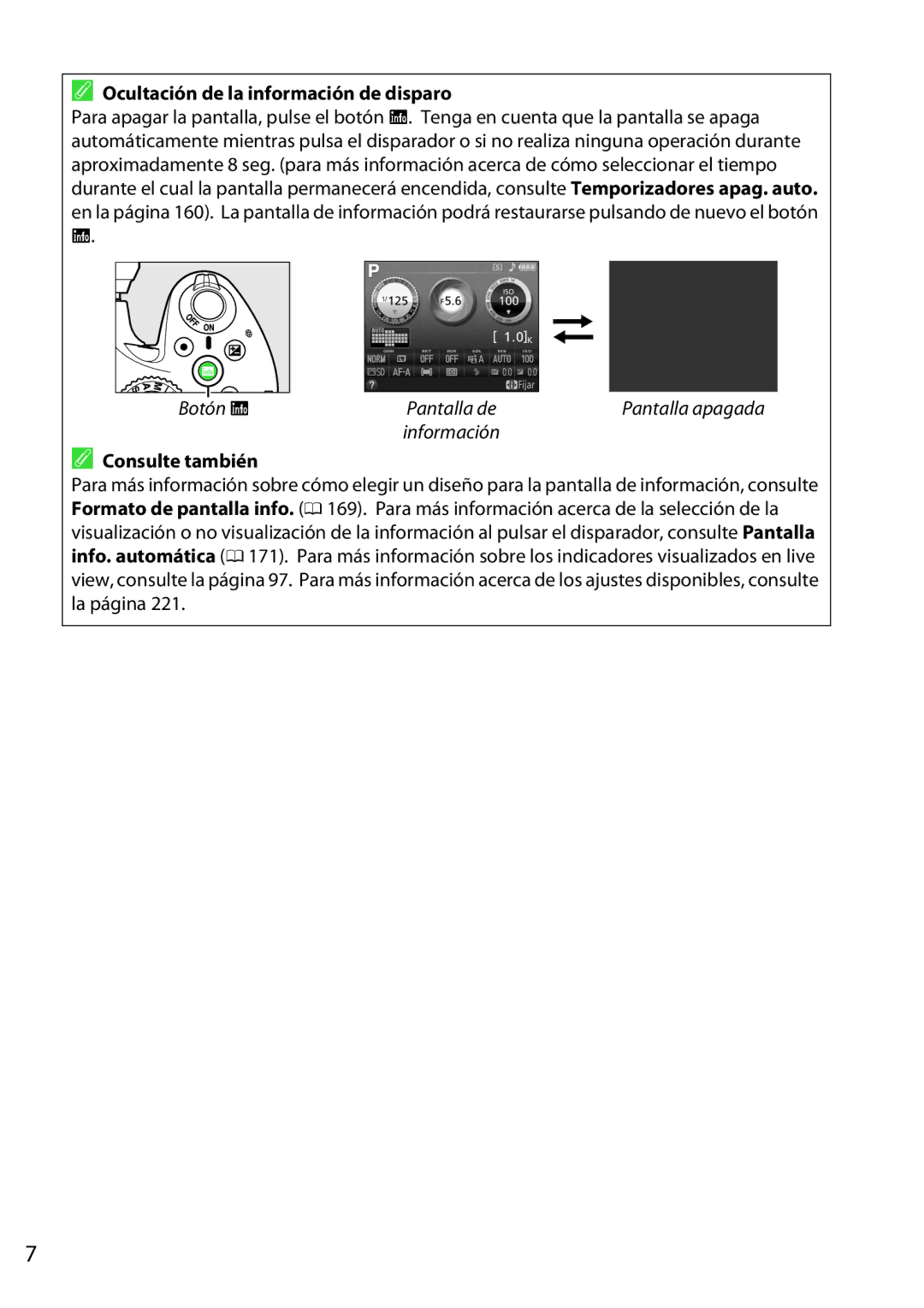 Nikon D5200 manual Ocultación de la información de disparo 