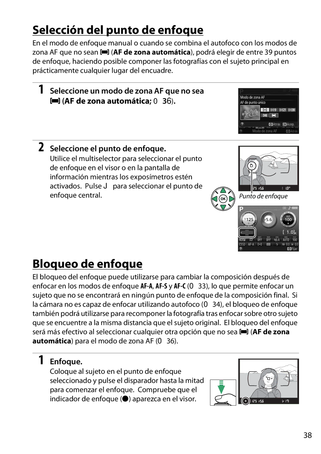 Nikon D5200 manual Selección del punto de enfoque, Bloqueo de enfoque 