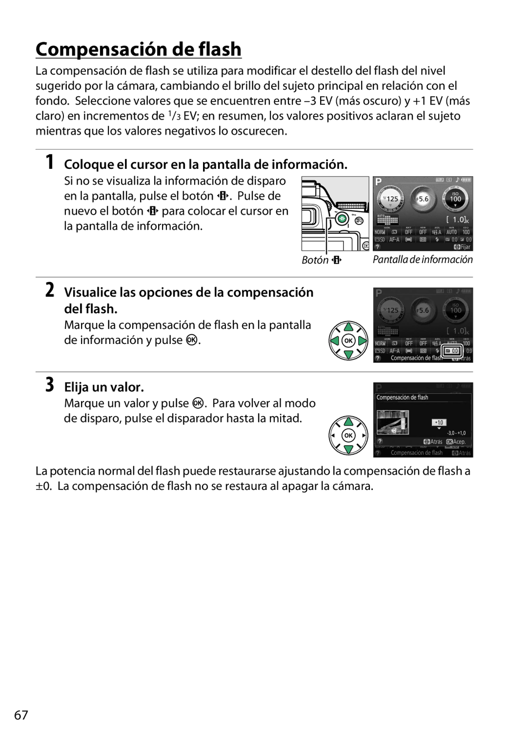 Nikon D5200 manual Compensación de flash, Visualice las opciones de la compensación Del flash 