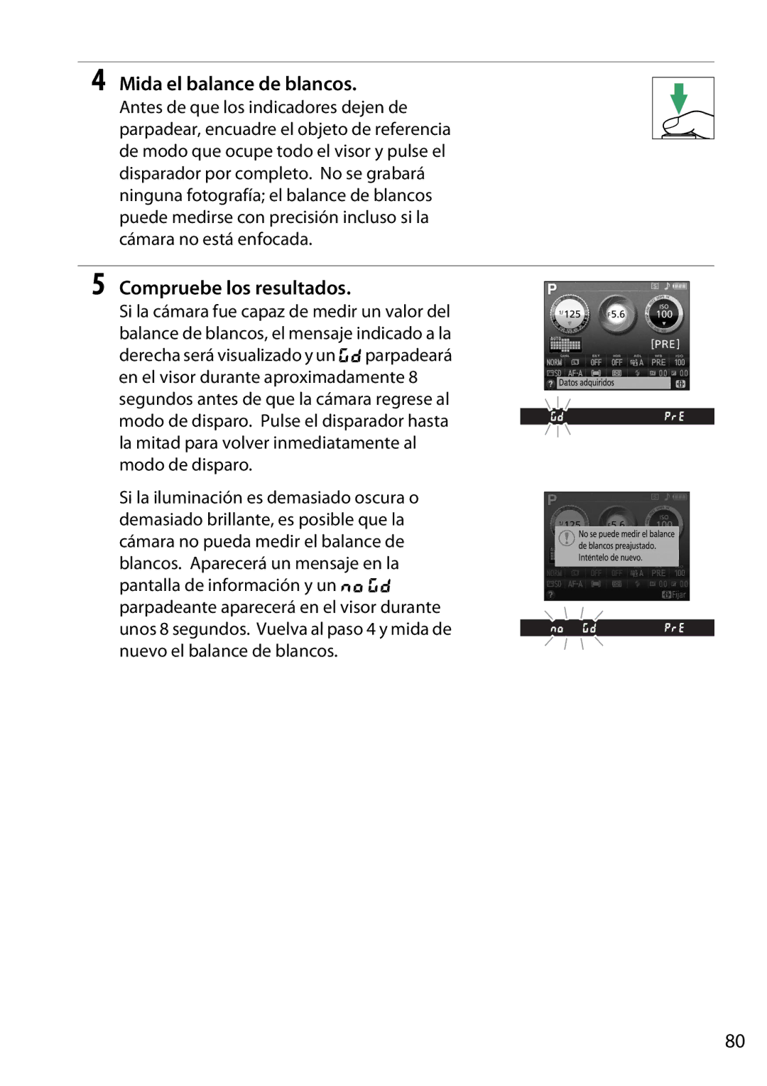 Nikon D5200 manual Mida el balance de blancos, Compruebe los resultados 