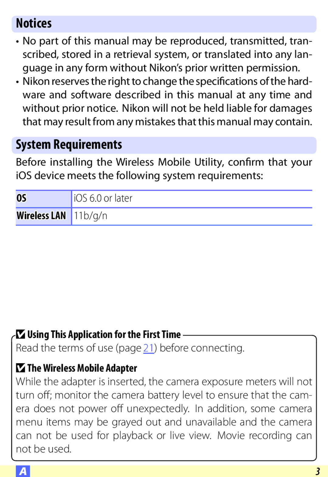 Nikon S9500, D600, SS200, P330 System Requirements,  Using This Application for the First Time,  The Wireless Mobile Adapter 