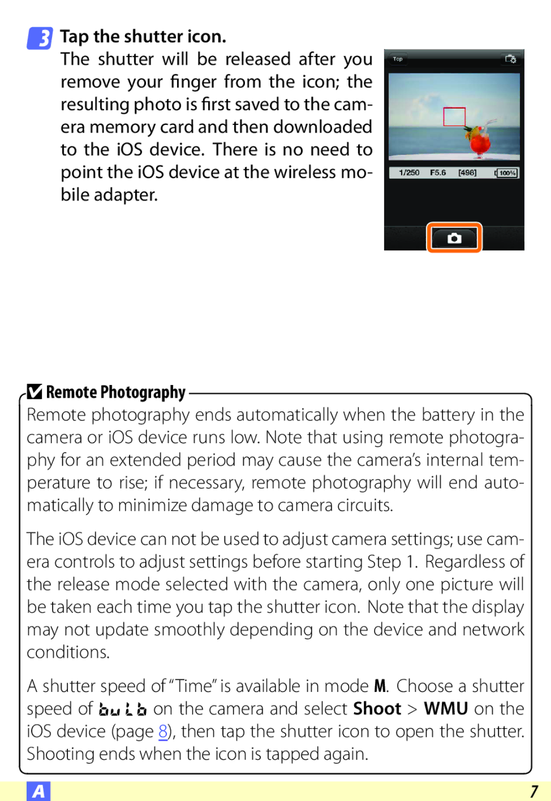 Nikon AW110, D600, SS200, S6500, S9500, COOLPIX:PS20, S6600, P330 user manual Tap the shutter icon,  Remote Photography 