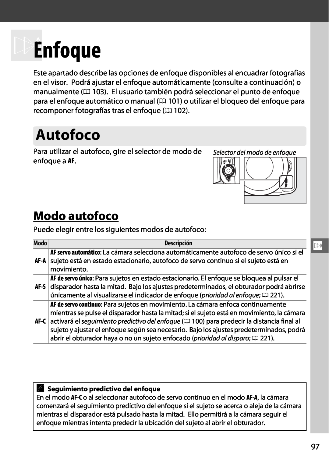 Nikon D600 manual NEnfoque, Autofoco, Modo autofoco 
