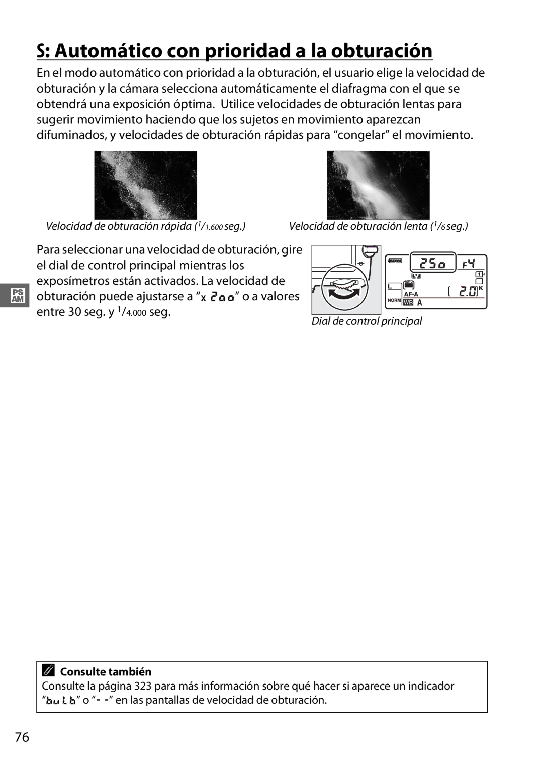 Nikon D600 manual Automático con prioridad a la obturación 
