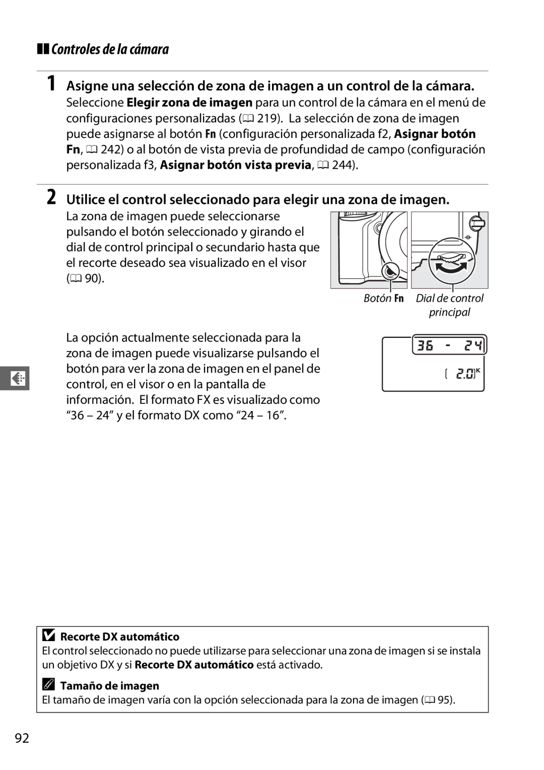 Nikon D600 manual Controles de la cámara, Recorte DX automático, Tamaño de imagen 