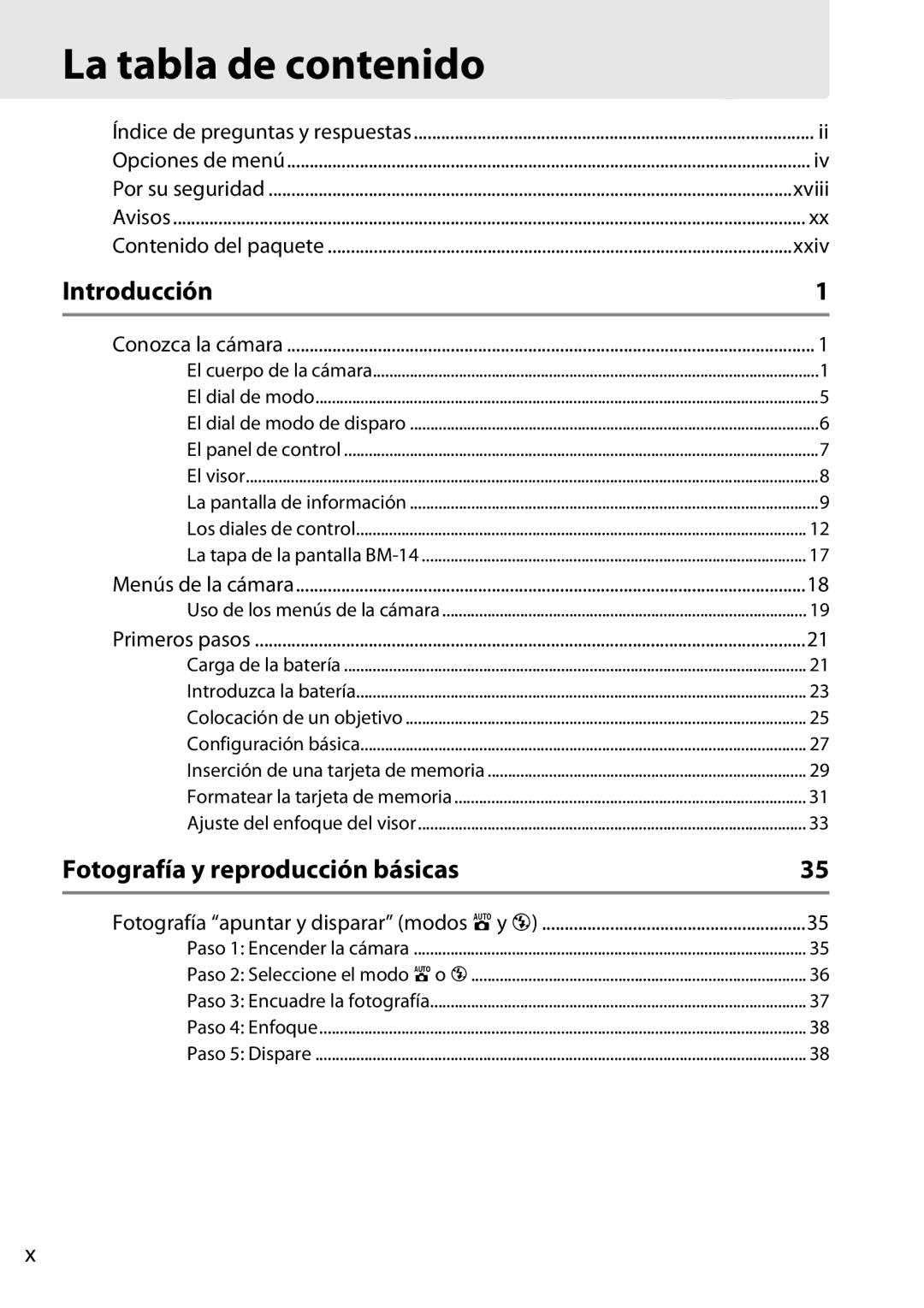 Nikon D600 manual La tabla de contenido, Introducción, Fotografía y reproducción básicas, Xviii, Xxiv 
