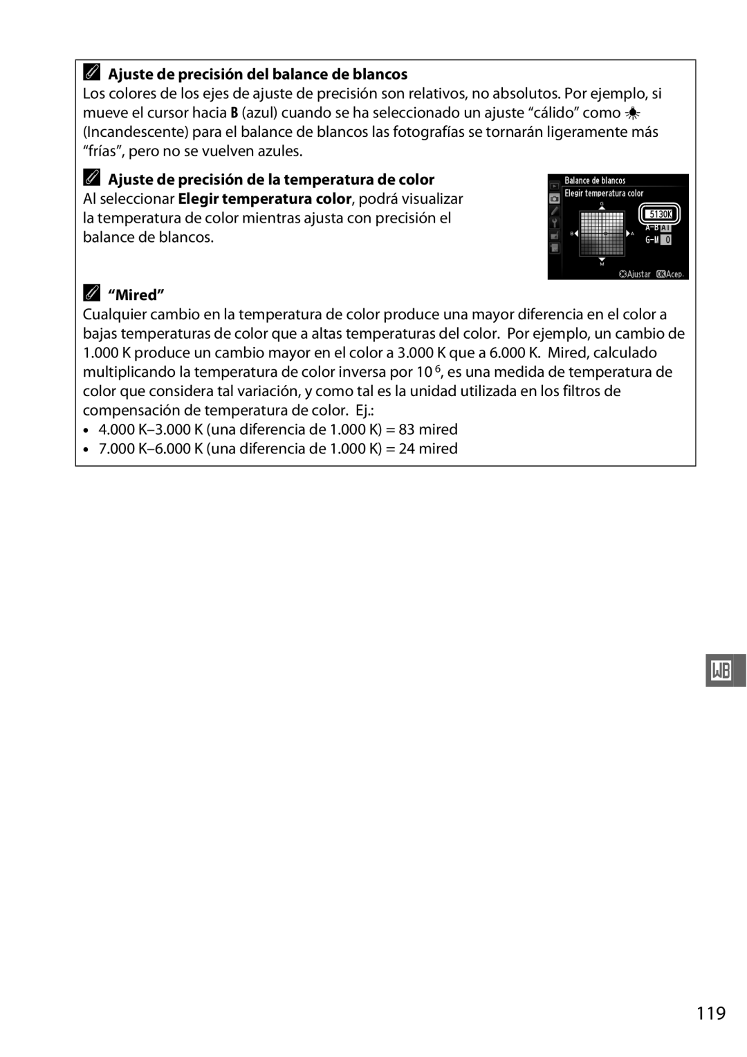 Nikon D600 manual 119, Ajuste de precisión del balance de blancos 