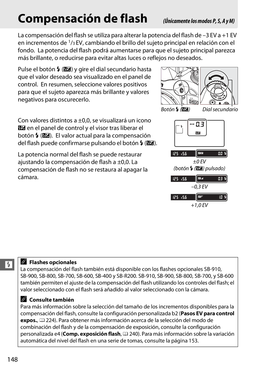 Nikon D600 manual 148, Flashes opcionales 