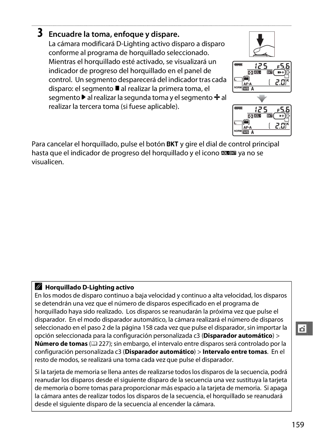 Nikon D600 manual 159, Horquillado D-Lighting activo 