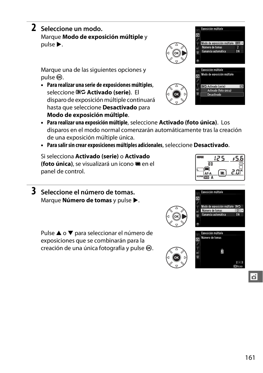 Nikon D600 manual 161, Para realizar una serie de exposiciones múltiples 