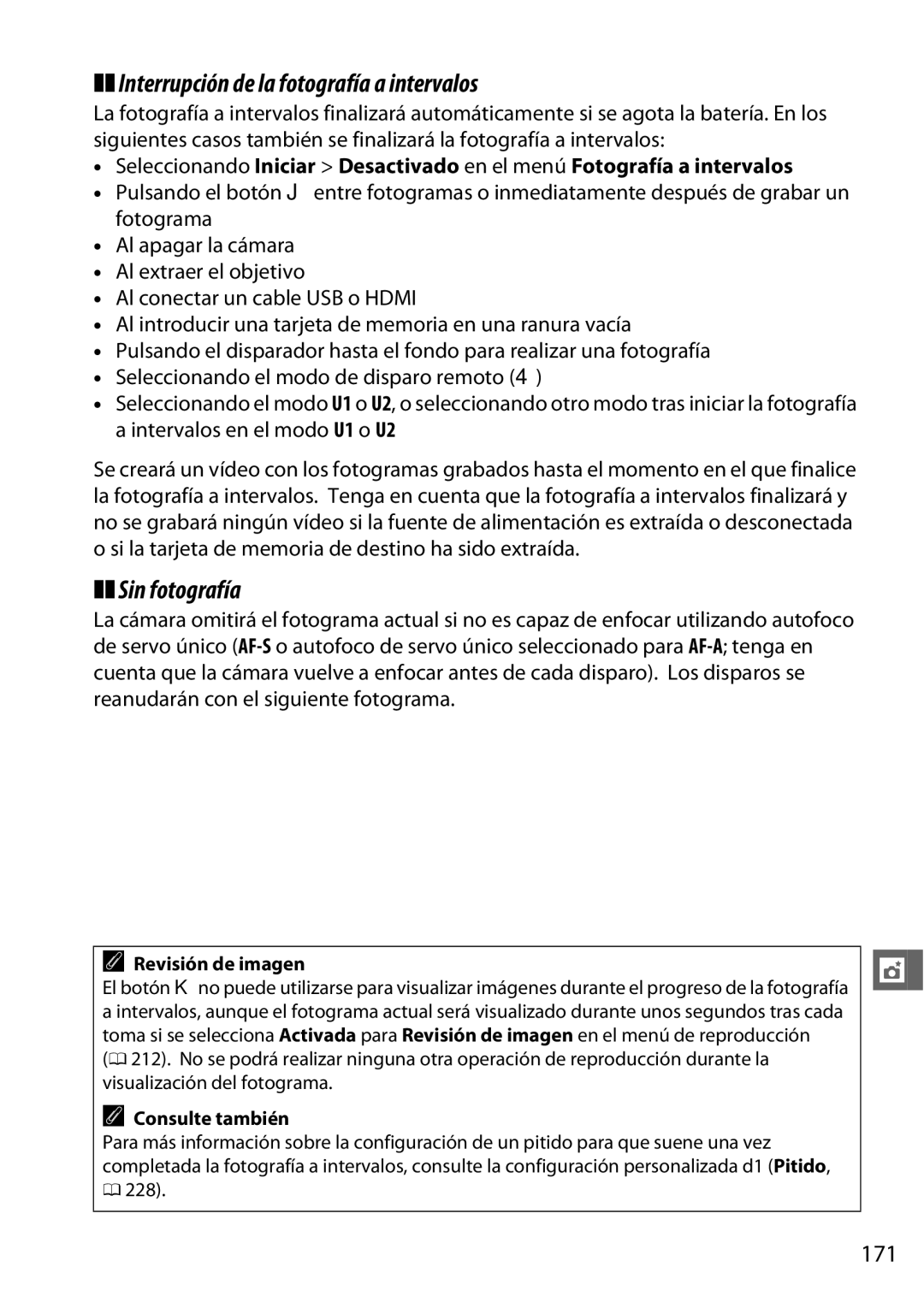 Nikon D600 manual Interrupción de la fotografía a intervalos, 171 