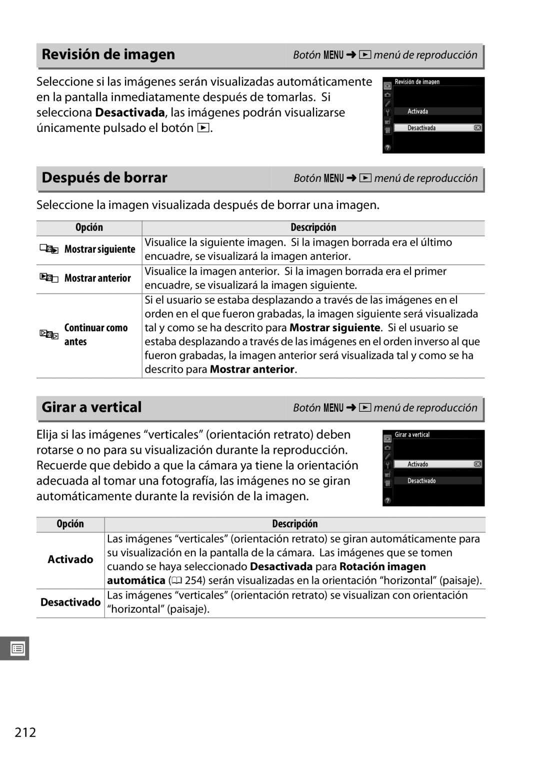 Nikon D600 manual Revisión de imagen, Después de borrar, 212 