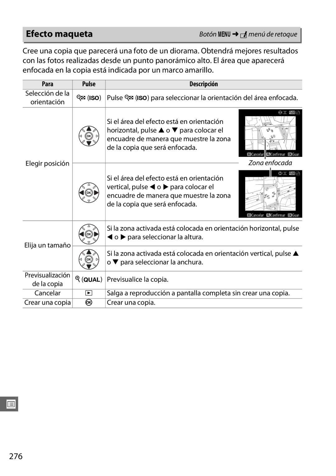 Nikon D600 manual Efecto maqueta, 276, Para Pulse Descripción 