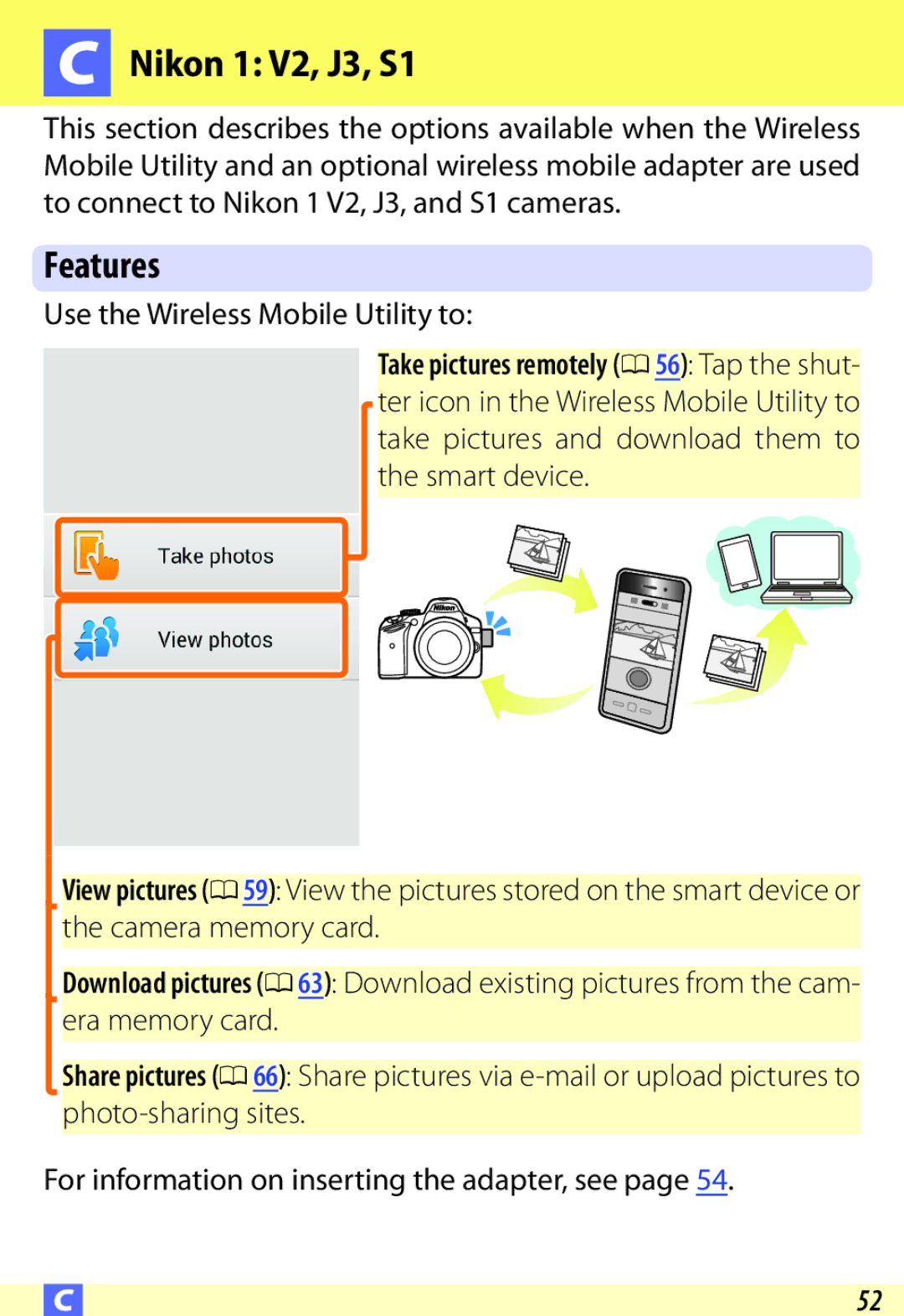 Nikon D600 user manual Nikon 1 V2, J3, S1, Features 