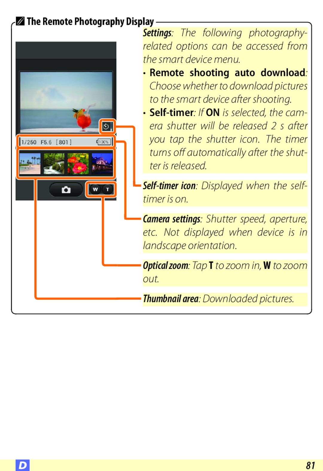 Nikon D600 user manual Optical zoom Tap T to zoom in, W to zoom out 