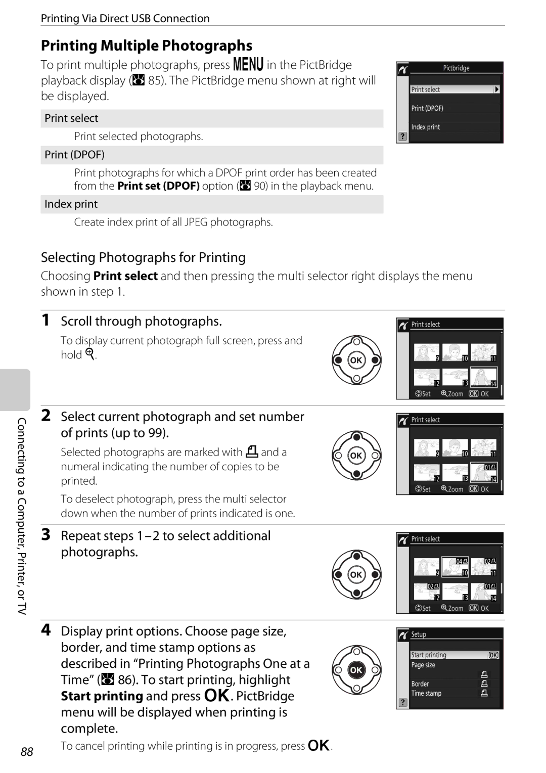 Nikon D60BODY, D60OUTFIT, 25438 user manual Printing Multiple Photographs, Selecting Photographs for Printing 