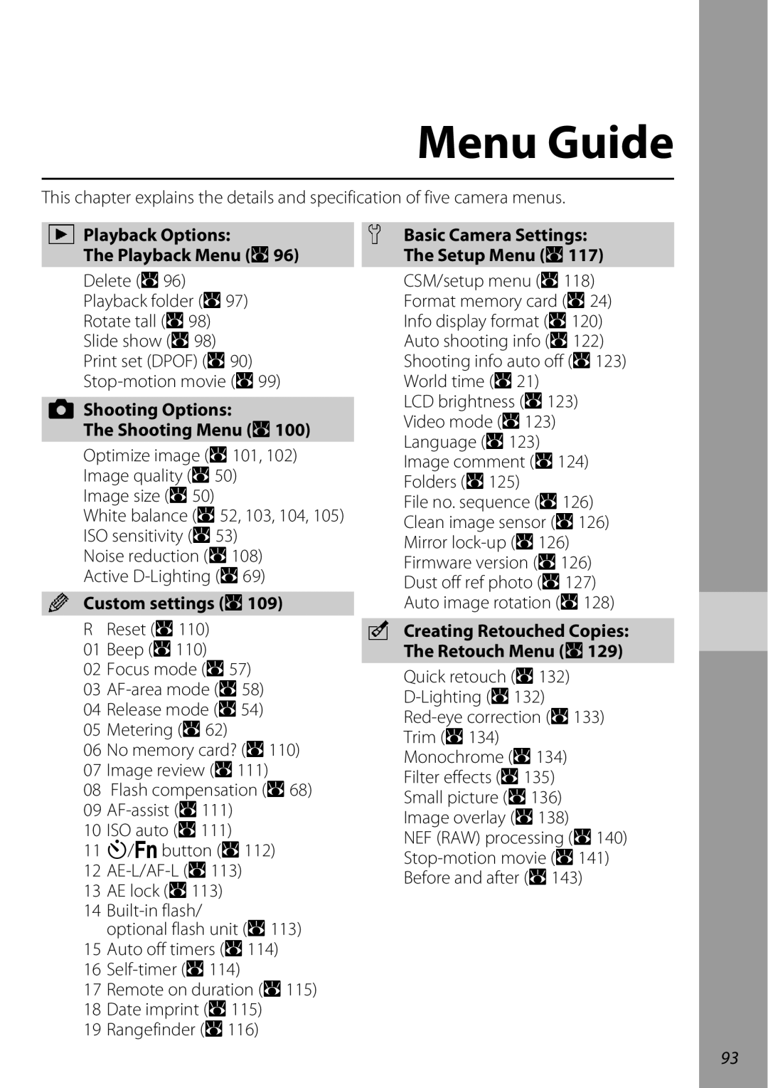 Nikon D60OUTFIT, D60BODY, 25438 user manual Menu Guide, Creating Retouched Copies The Retouch Menu A129 