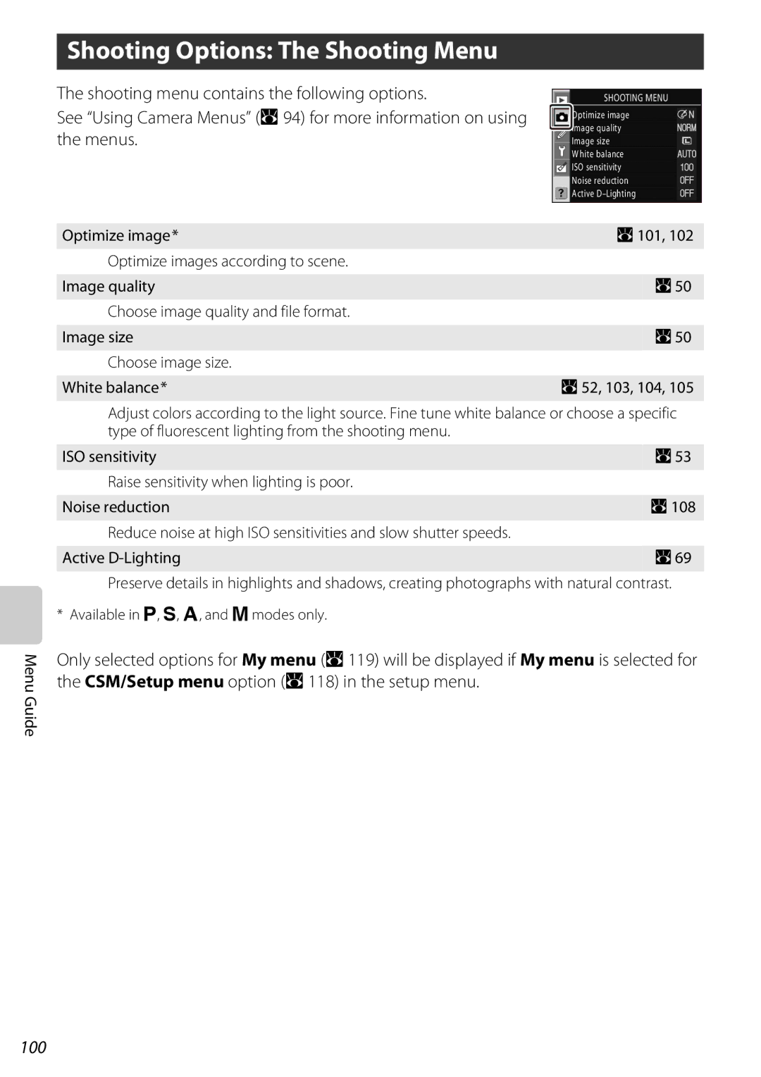 Nikon D60BODY, D60OUTFIT, 25438 user manual Shooting Options The Shooting Menu, 100 