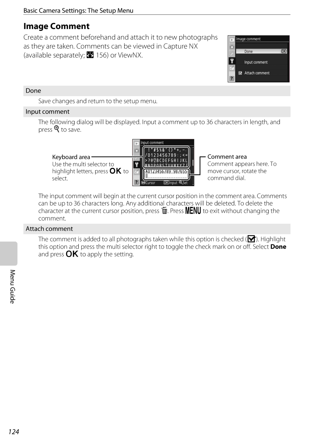 Nikon D60BODY, D60OUTFIT, 25438 user manual Image Comment, 124 