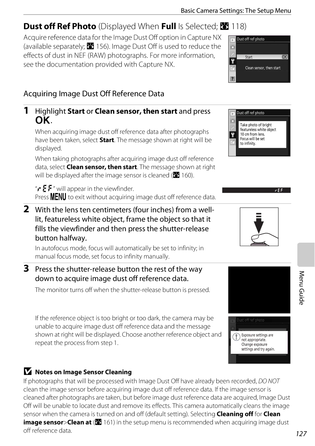 Nikon D60BODY, D60OUTFIT, 25438 user manual Acquiring Image Dust Off Reference Data, 127 