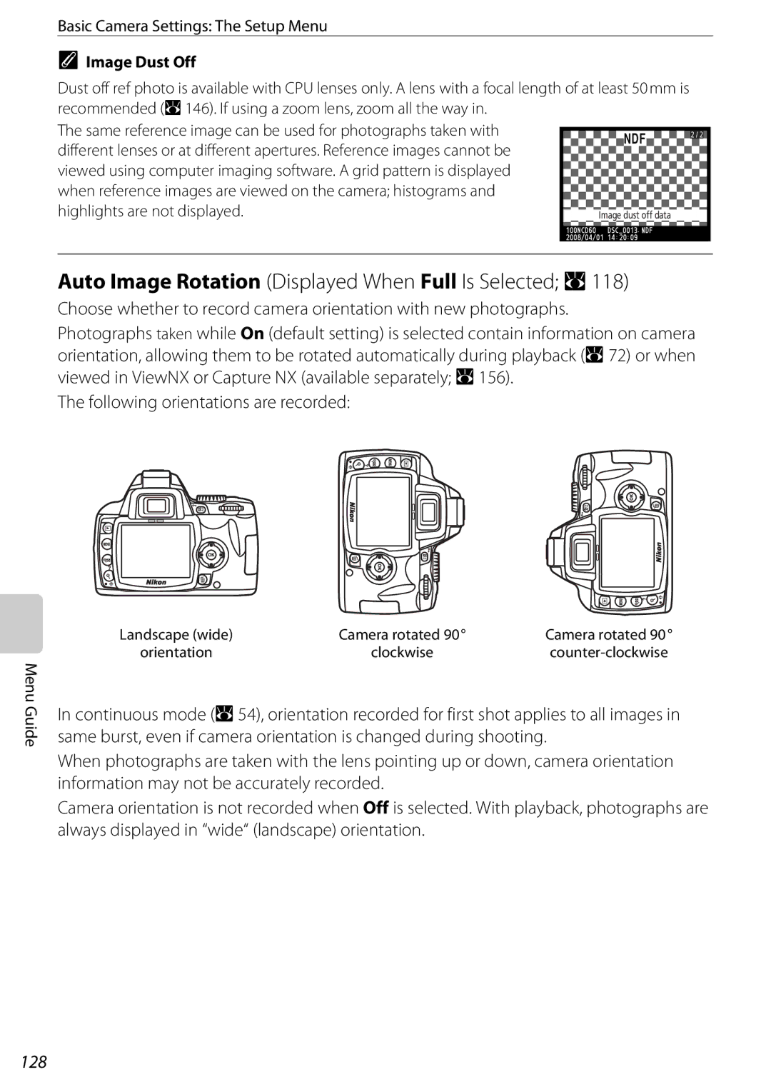 Nikon 25438, D60OUTFIT, D60BODY user manual 128, Image Dust Off 