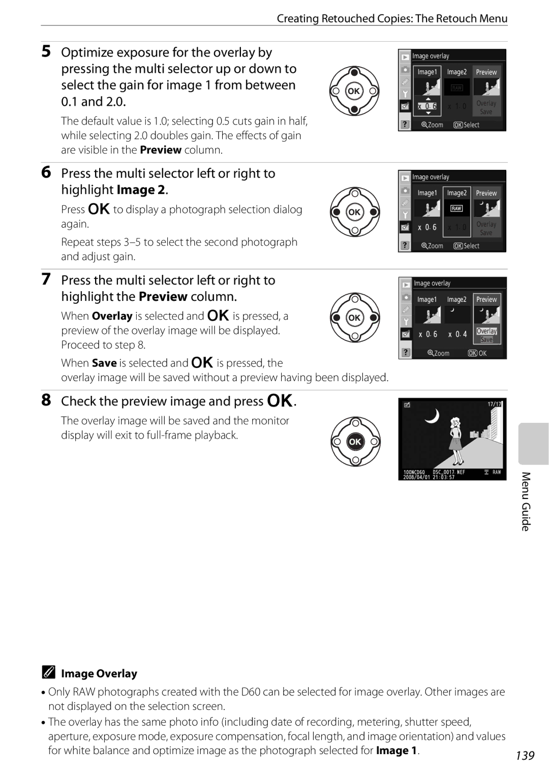 Nikon D60BODY, 25438 Press the multi selector left or right to highlight Image, Check the preview image and press Q, 139 