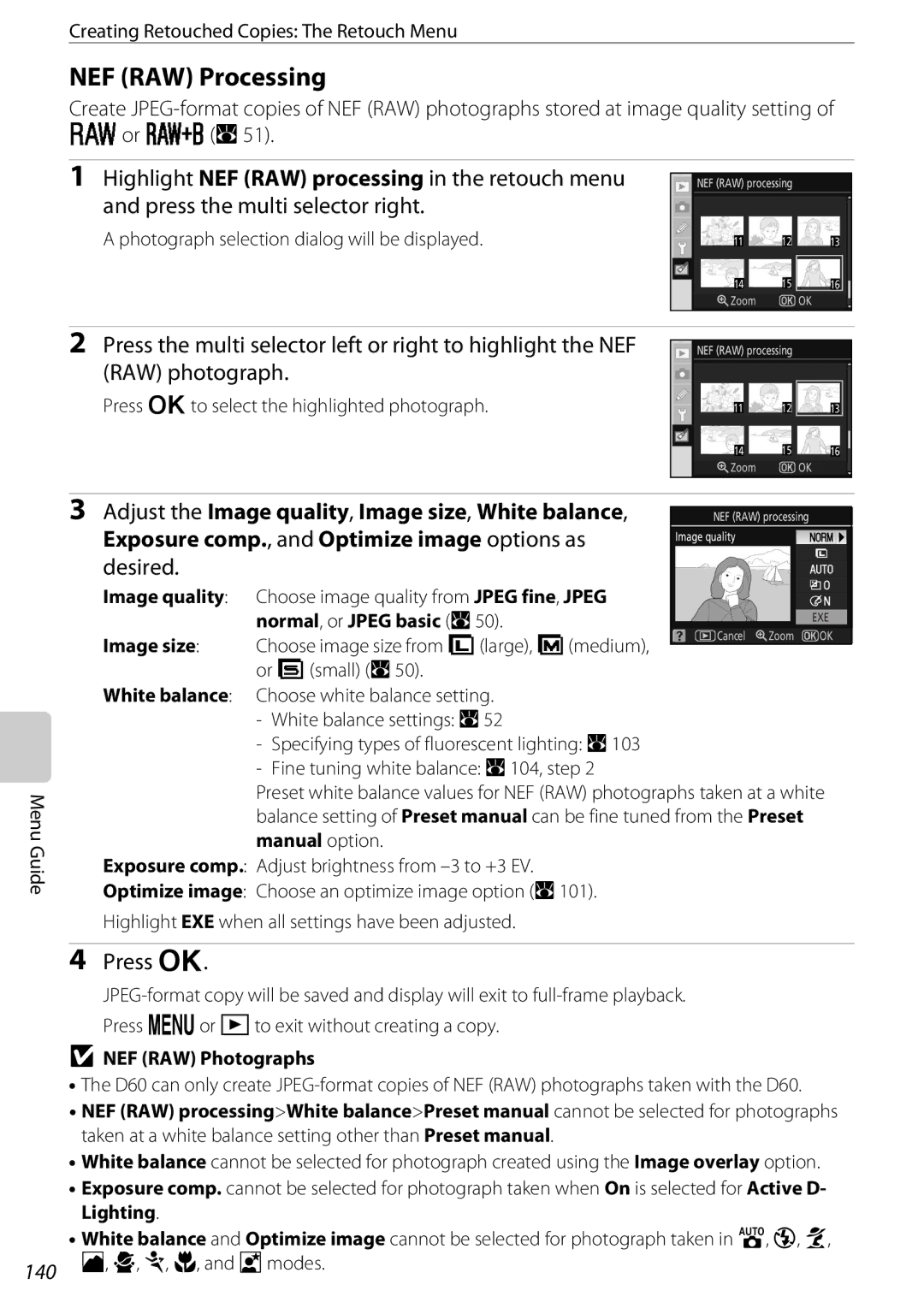 Nikon 25438, D60OUTFIT, D60BODY user manual NEF RAW Processing, Desired 