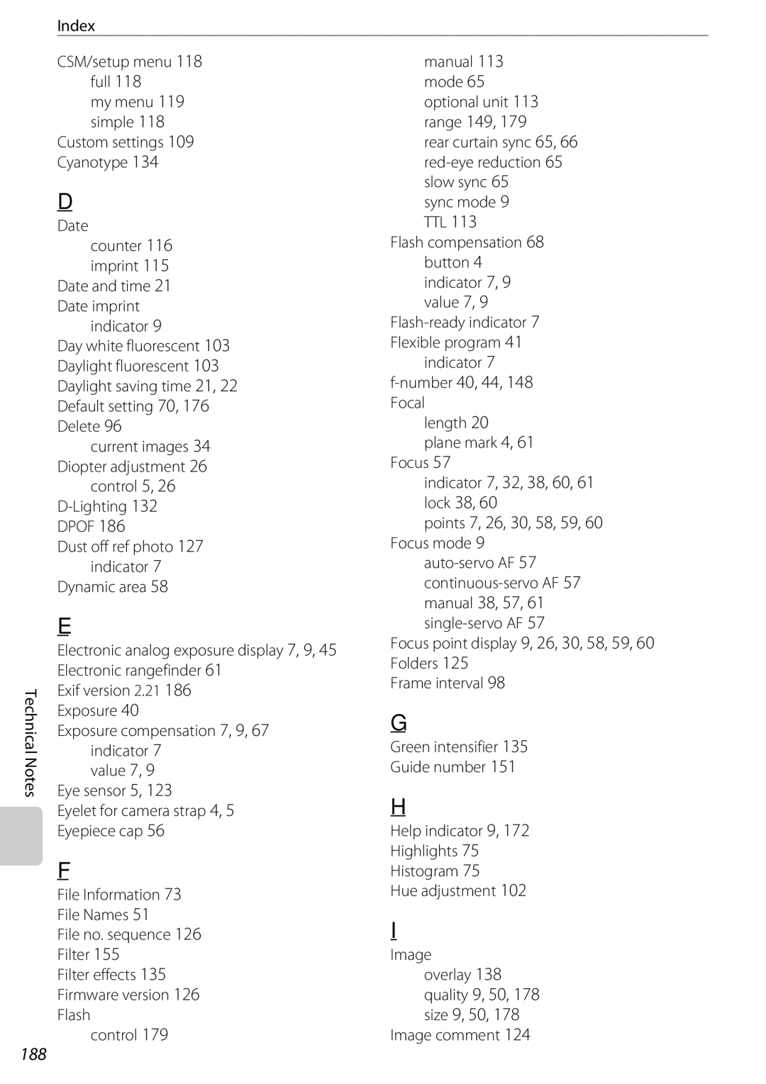 Nikon 25438, D60OUTFIT, D60BODY user manual 188 