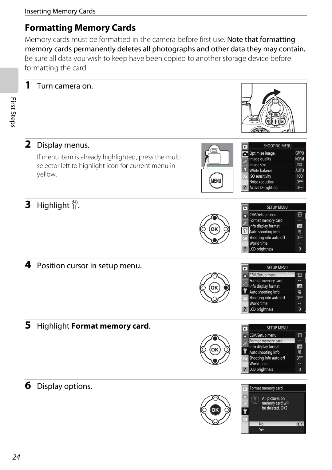 Nikon D60OUTFIT, D60BODY, 25438 user manual Formatting Memory Cards 