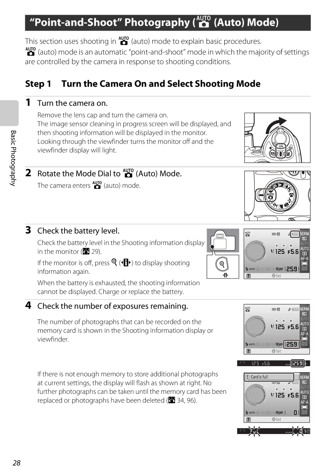 Nikon D60BODY, D60OUTFIT, 25438 Point-and-Shoot Photography eAuto Mode, Turn the Camera On and Select Shooting Mode 