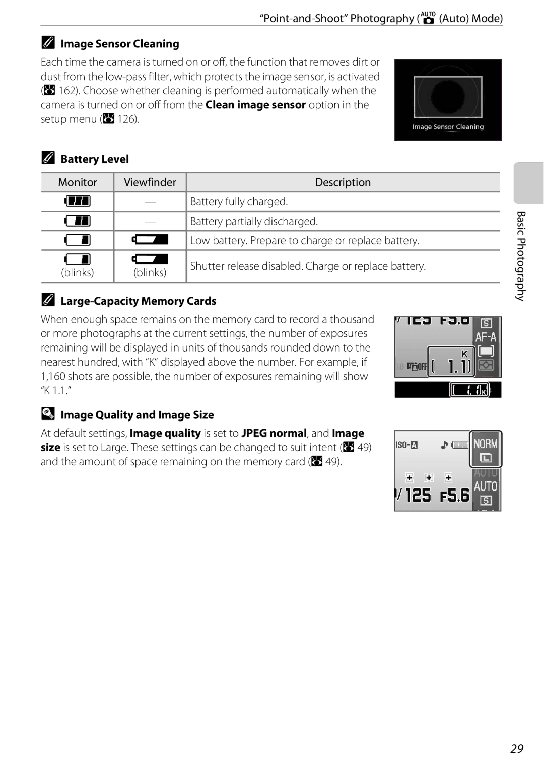 Nikon 25438, D60OUTFIT Image Sensor Cleaning, Battery Level, Large-Capacity Memory Cards, Image Quality and Image Size 