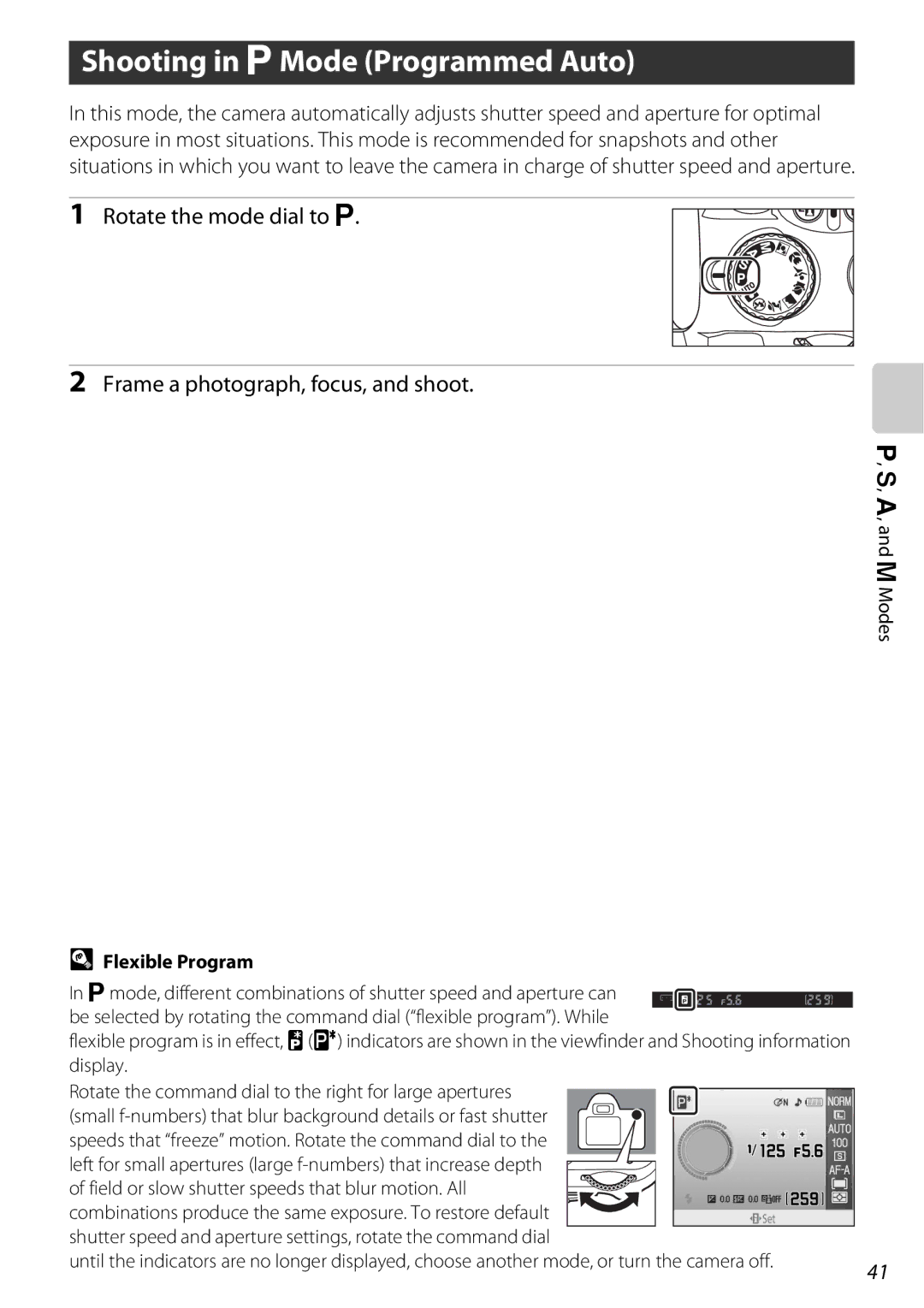 Nikon 25438, D60OUTFIT, D60BODY user manual Shooting in aMode Programmed Auto, Flexible Program 