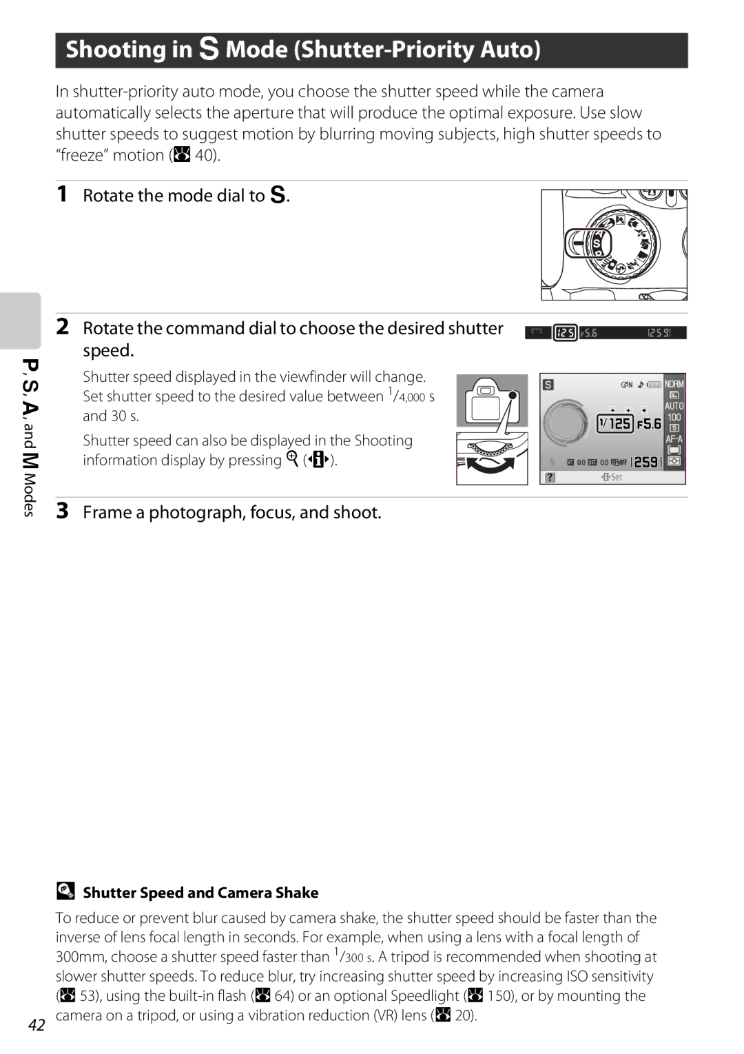 Nikon D60OUTFIT, D60BODY, 25438 user manual Shooting in bMode Shutter-Priority Auto, Shutter Speed and Camera Shake 