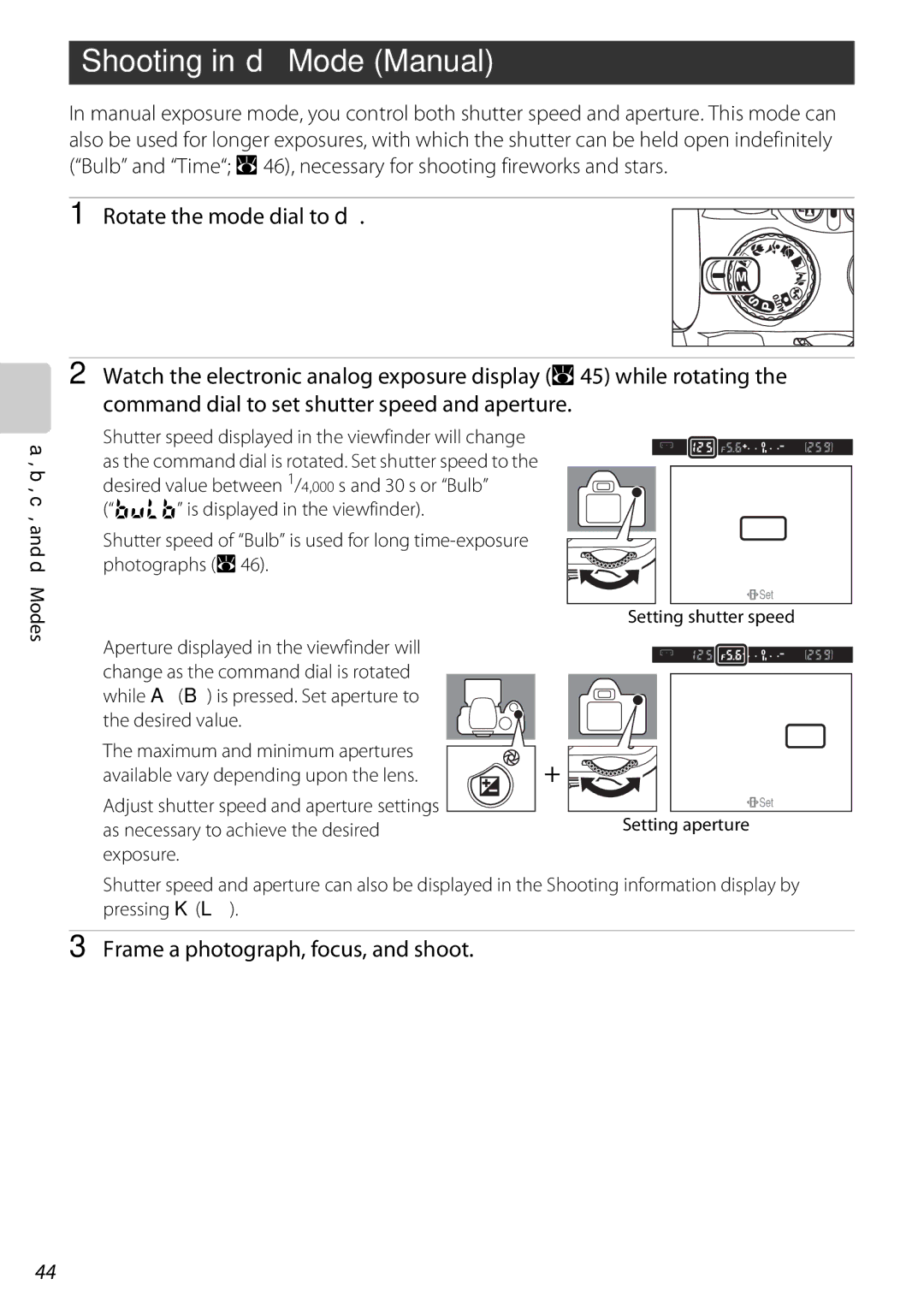 Nikon 25438, D60OUTFIT, D60BODY user manual Shooting in dMode Manual, C, and d 