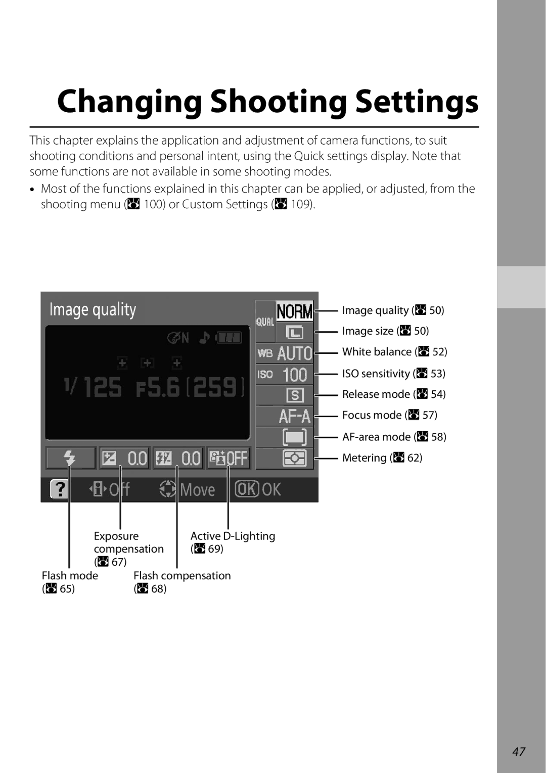 Nikon 25438, D60OUTFIT, D60BODY user manual Changing Shooting Settings 