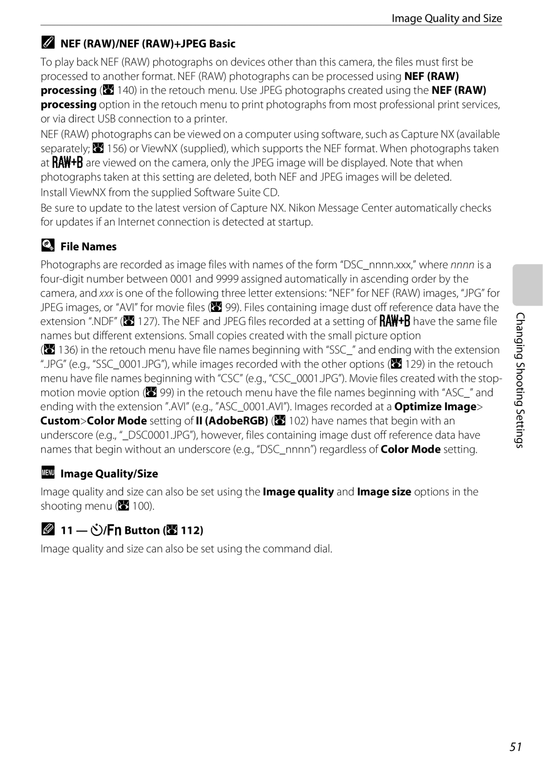 Nikon D60OUTFIT, D60BODY, 25438 user manual NEF RAW/NEF RAW+JPEG Basic, File Names, Image Quality/Size, 11 F/GButton A112 