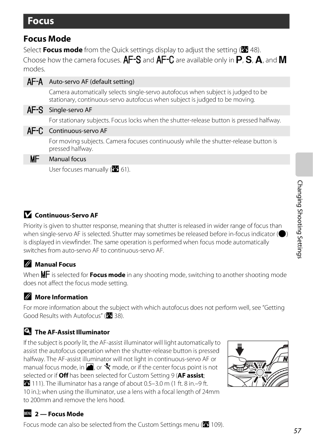 Nikon D60OUTFIT, D60BODY, 25438 user manual Focus Mode 