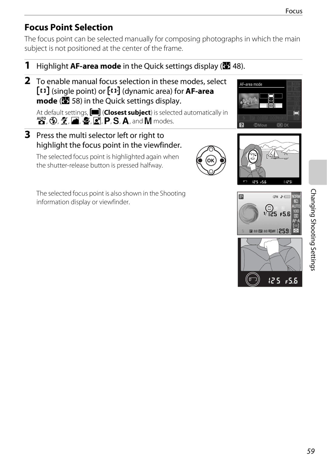 Nikon 25438, D60OUTFIT, D60BODY user manual Focus Point Selection 