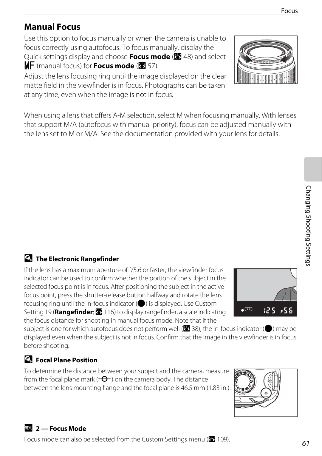 Nikon D60BODY, D60OUTFIT, 25438 user manual Manual Focus, Electronic Rangefinder, Focal Plane Position 