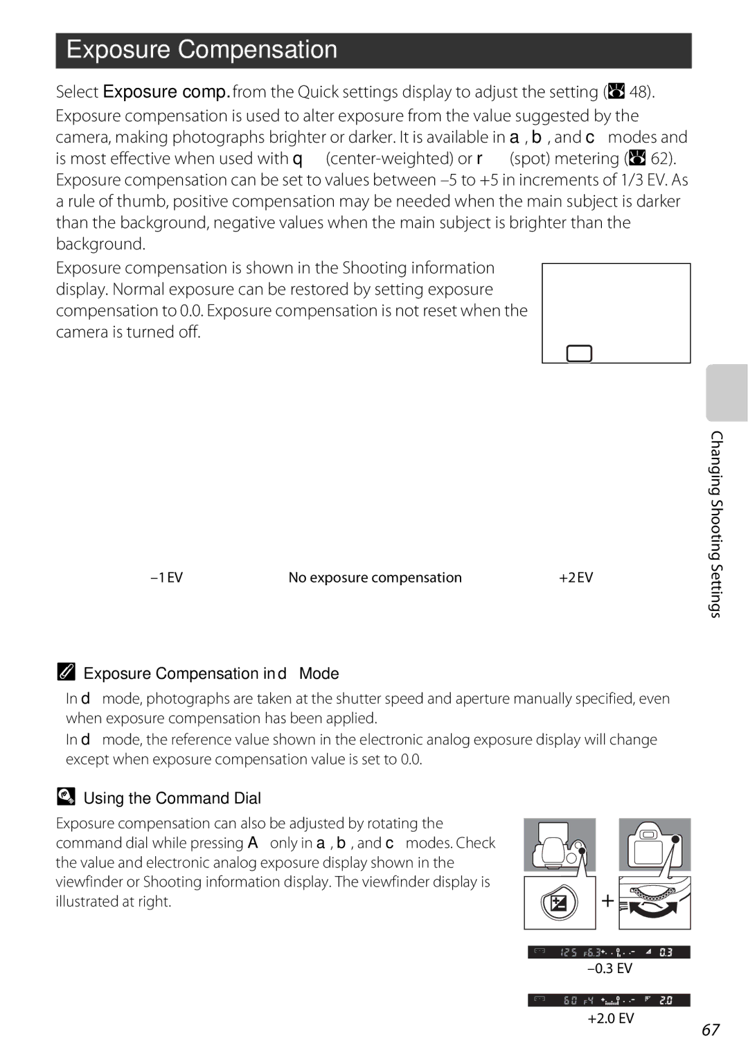 Nikon D60BODY, D60OUTFIT, 25438 user manual Exposure Compensation in dMode 