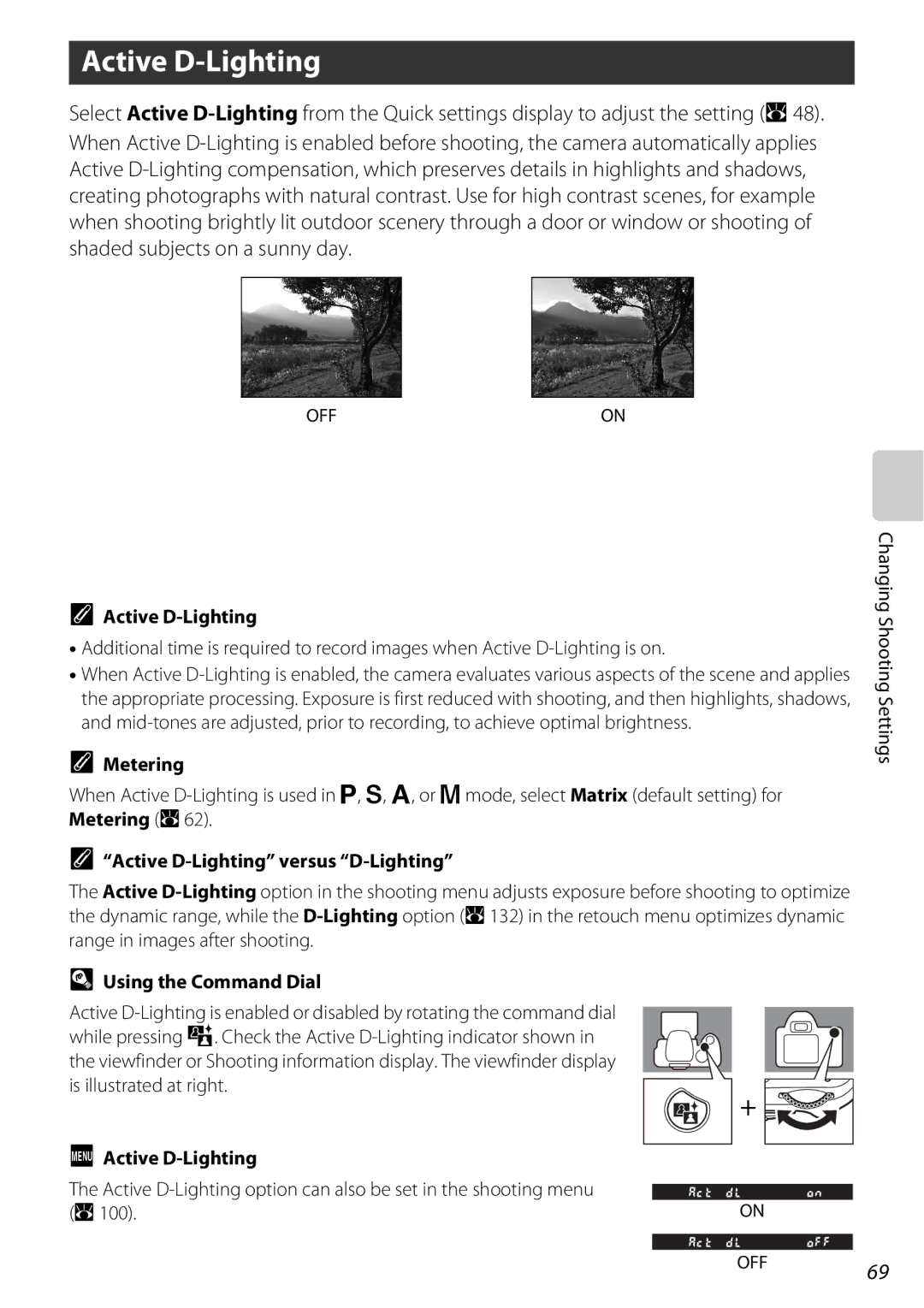 Nikon D60OUTFIT, D60BODY, 25438 user manual Active D-Lighting versus D-Lighting 