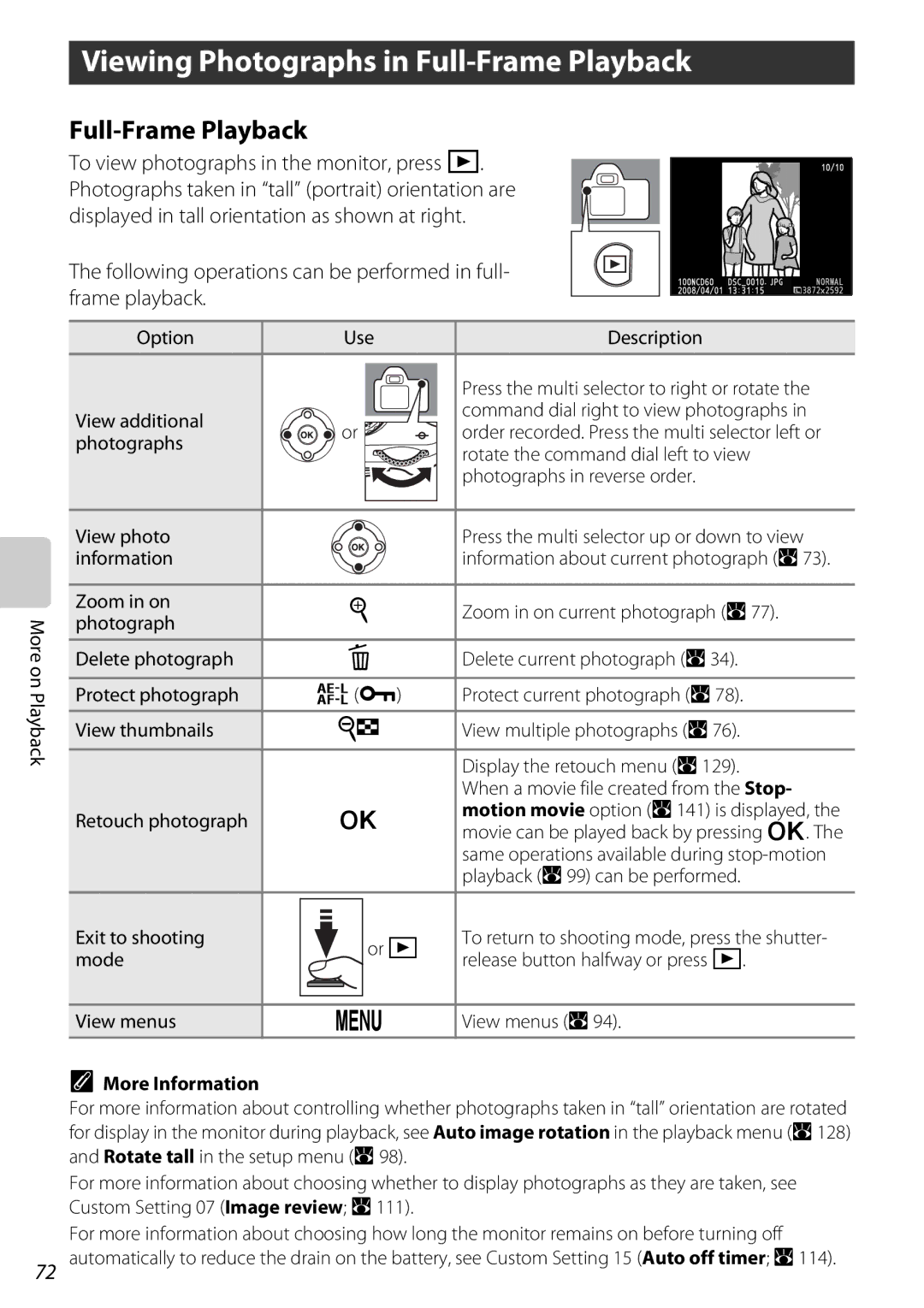 Nikon D60OUTFIT, D60BODY, 25438 user manual Viewing Photographs in Full-Frame Playback 