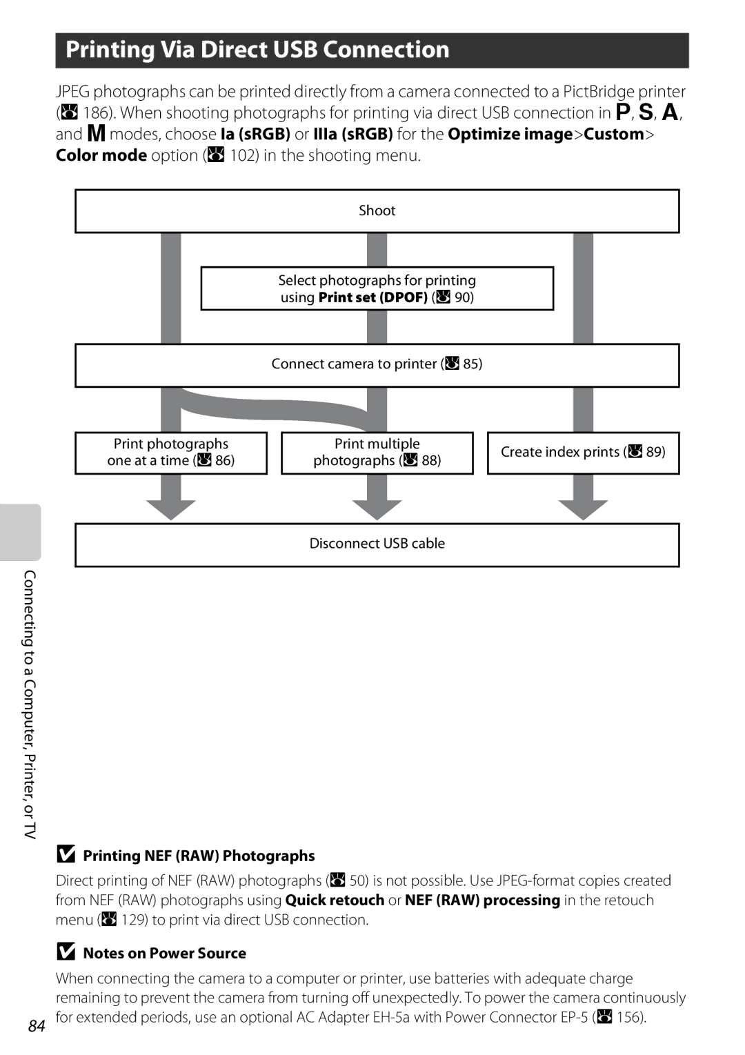 Nikon D60OUTFIT, D60BODY, 25438 user manual Printing Via Direct USB Connection 