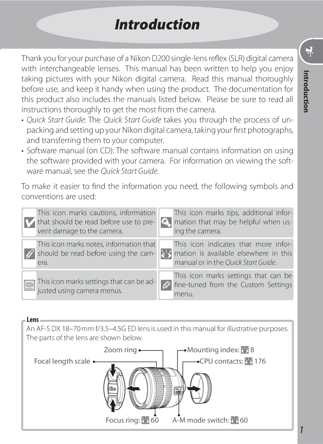 Nikon D200BODY, D70-series, 17002 Vent damage to the camera, Ing the camera, Manual or in the Quick Start Guide, Menu, Lens 