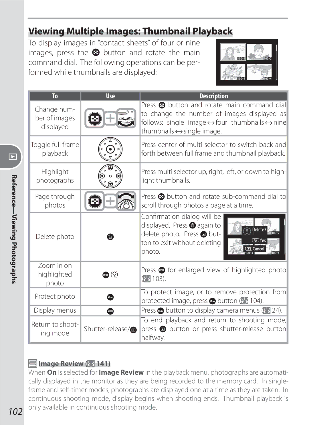 Nikon D200OUTFIT, D70-series, D200BODY, D200KIT, 17002 manual 102, Viewing Multiple Images Thumbnail Playback, Use 