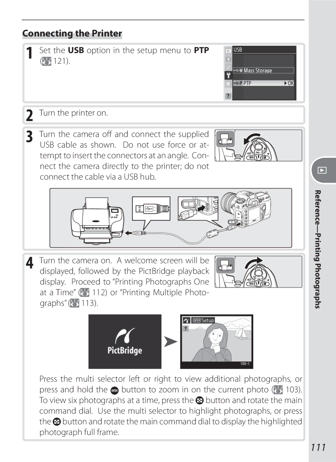 Nikon D200BODY, D70-series, D200OUTFIT, D200KIT, 17002 manual 111, Connecting the Printer 