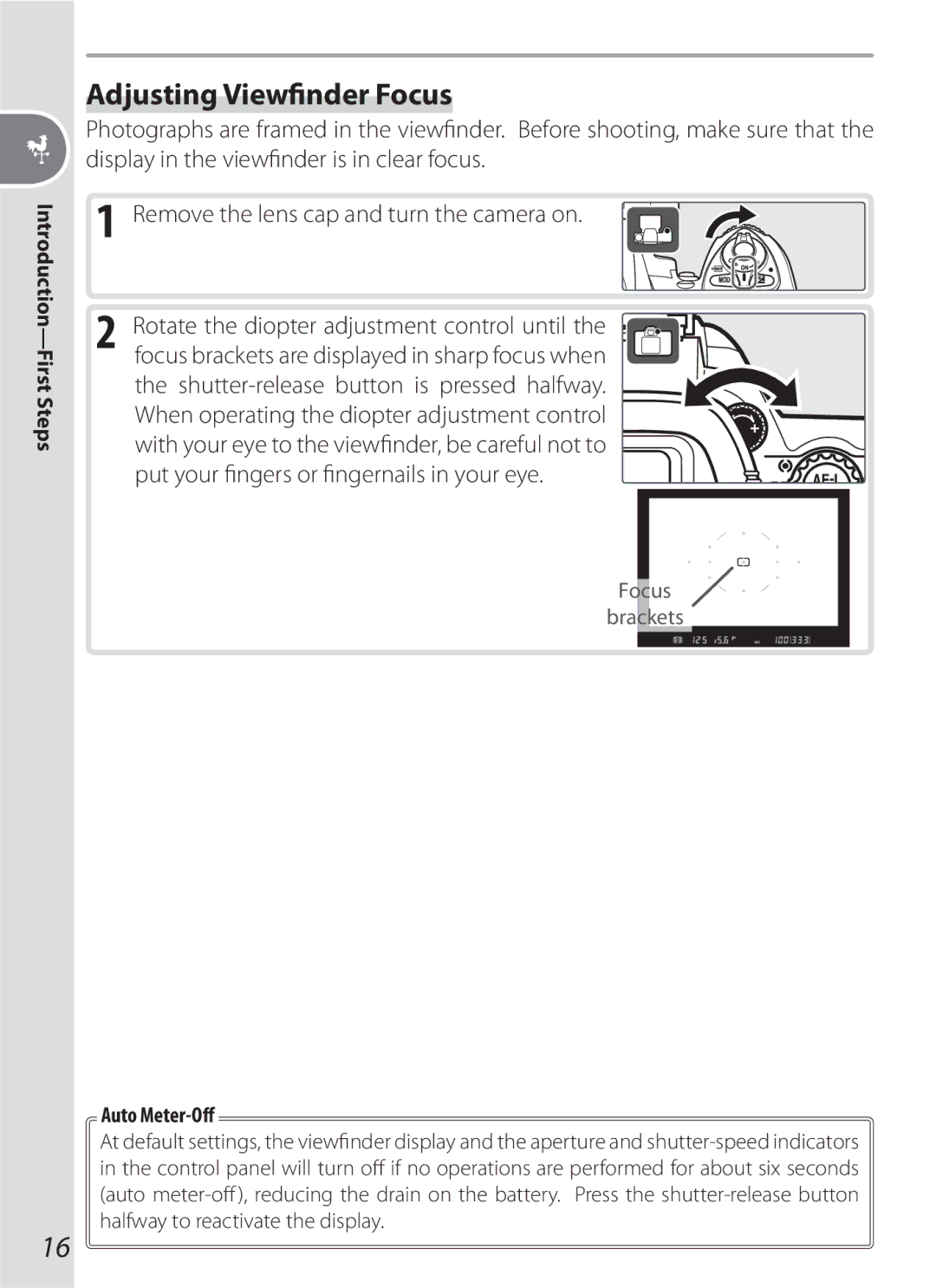 Nikon D200BODY, D70-series, D200OUTFIT, D200KIT, 17002 manual Adjusting Viewﬁnder Focus, Auto Meter-Oﬀ 