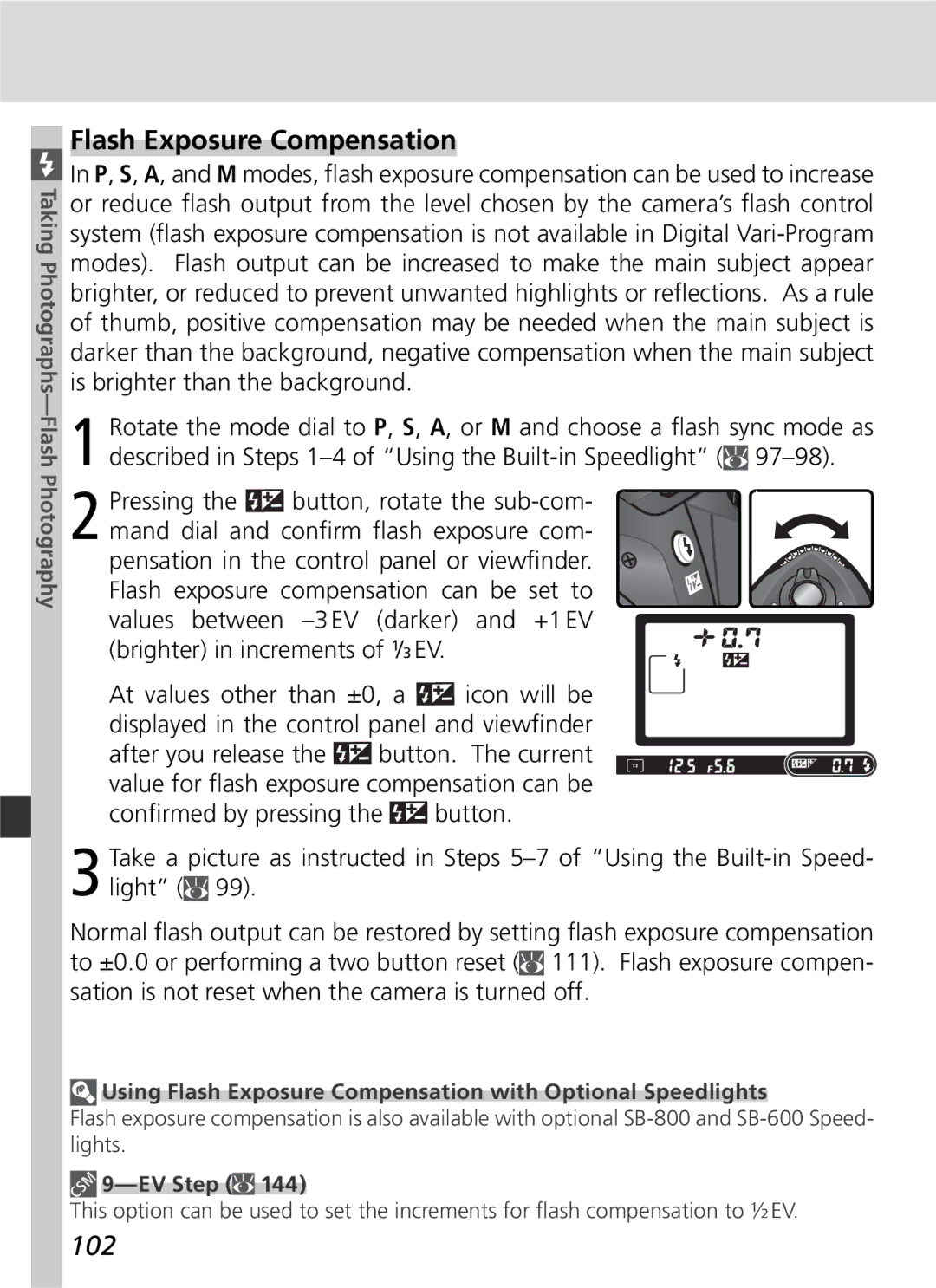 Nikon D70 manual Flash Exposure Compensation, 102 