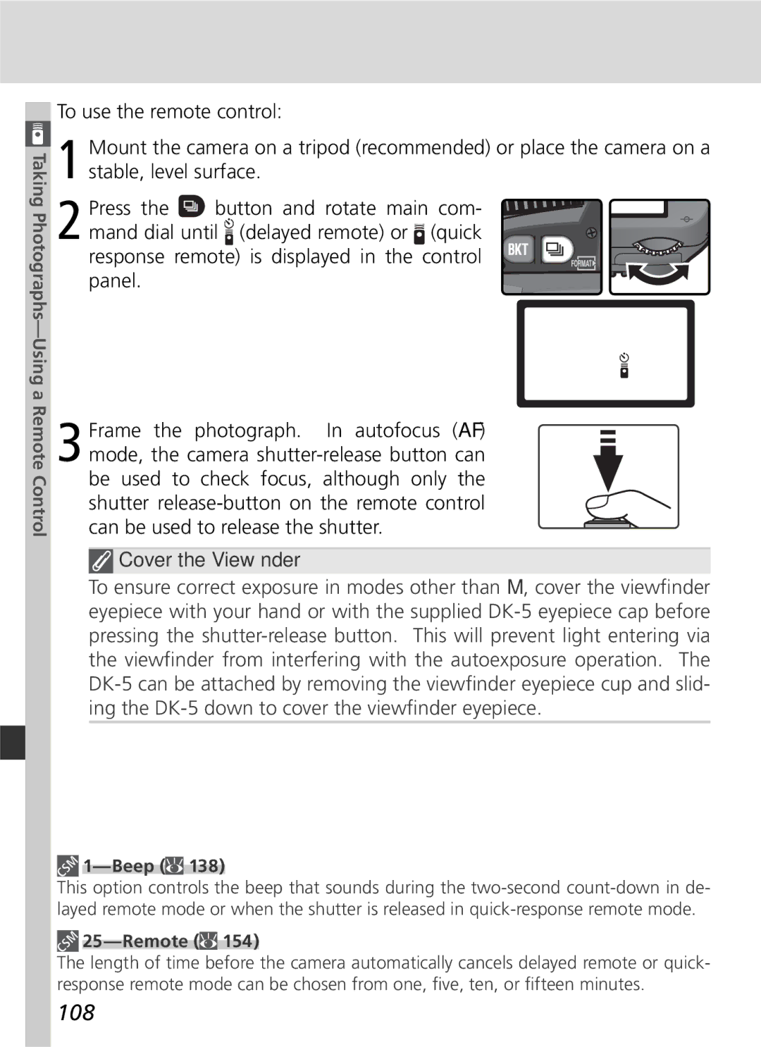 Nikon D70 manual 108, To use the remote control, Stable, level surface, Remote 