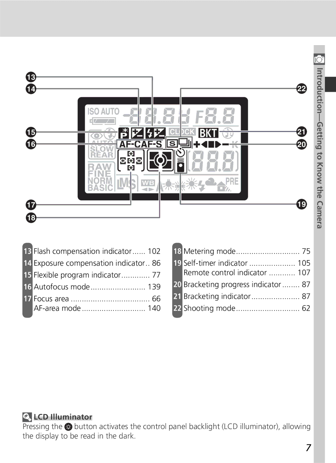 Nikon D70 manual 102, 139, 140, LCD Illuminator 